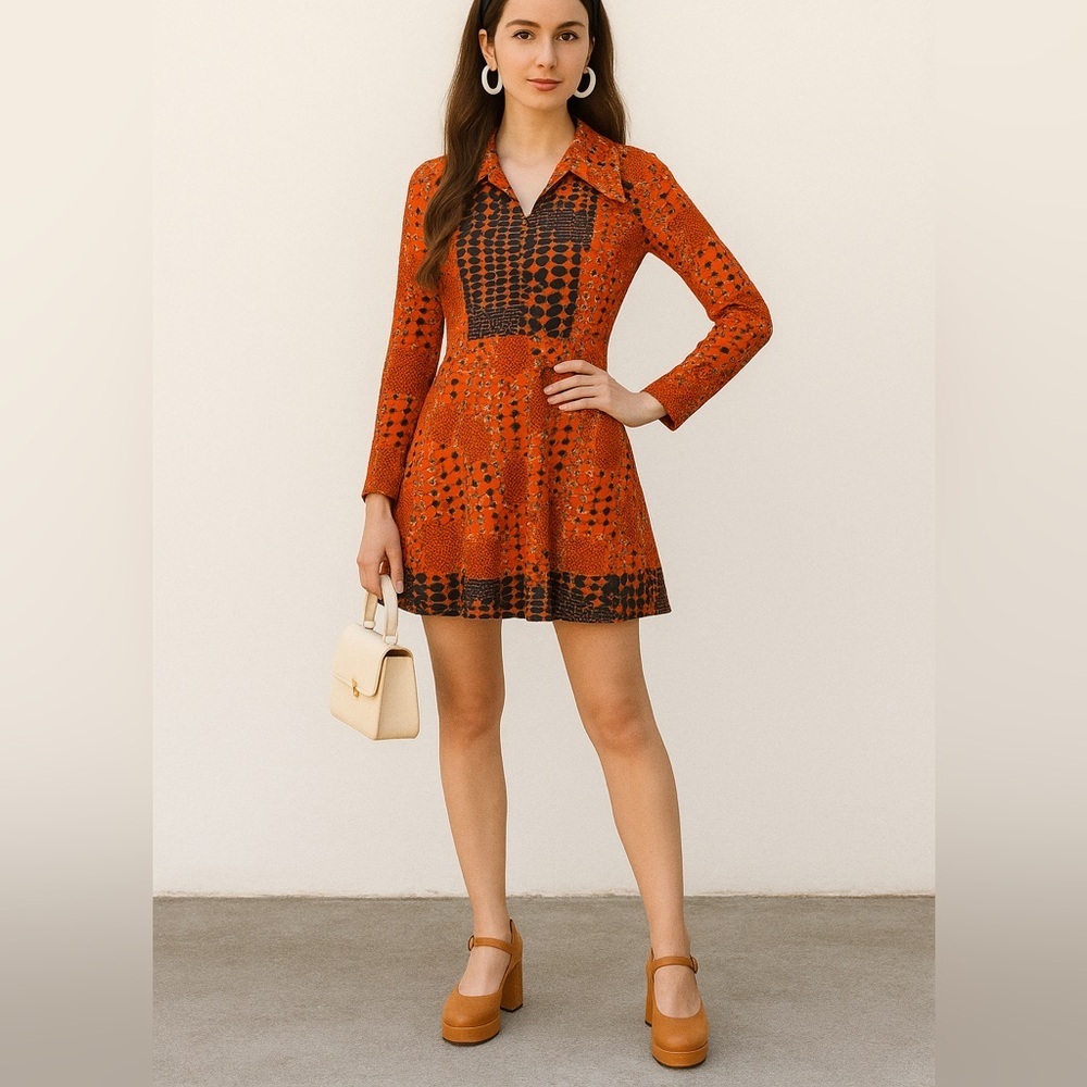 Vintage Mindy Malone Mini Hippie Orange dress 60s Size 9 Medium